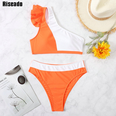 Riseado High Waist Bikini Sexy One Shoulder Γυναικείο μαγιό Ruffle μαγιό 2023 Cut Out Biquinis Solid μαγιό Ρούχα παραλίας