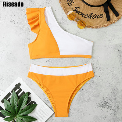 Riseado High Waist Bikini Sexy One Shoulder Γυναικείο μαγιό Ruffle μαγιό 2023 Cut Out Biquinis Solid μαγιό Ρούχα παραλίας
