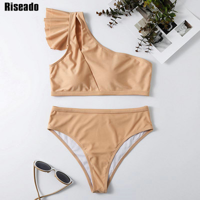 Riseado High Waist Bikini Sexy One Shoulder Γυναικείο μαγιό Ruffle μαγιό 2023 Cut Out Biquinis Solid μαγιό Ρούχα παραλίας