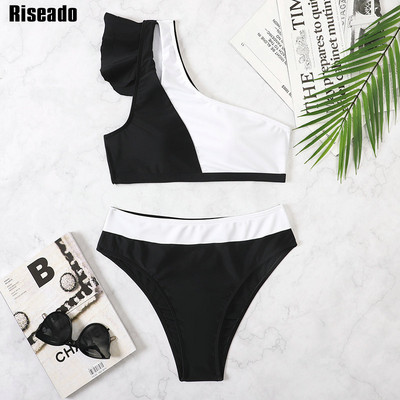 Riseado High Waist Bikini Sexy One Shoulder Γυναικείο μαγιό Ruffle μαγιό 2023 Cut Out Biquinis Solid μαγιό Ρούχα παραλίας