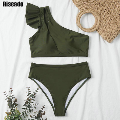 Riseado High Waist Bikini Sexy One Shoulder Γυναικείο μαγιό Ruffle μαγιό 2023 Cut Out Biquinis Solid μαγιό Ρούχα παραλίας