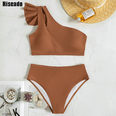 Riseado High Waist Bikini Sexy One Shoulder Γυναικείο μαγιό Ruffle μαγιό 2023 Cut Out Biquinis Solid μαγιό Ρούχα παραλίας