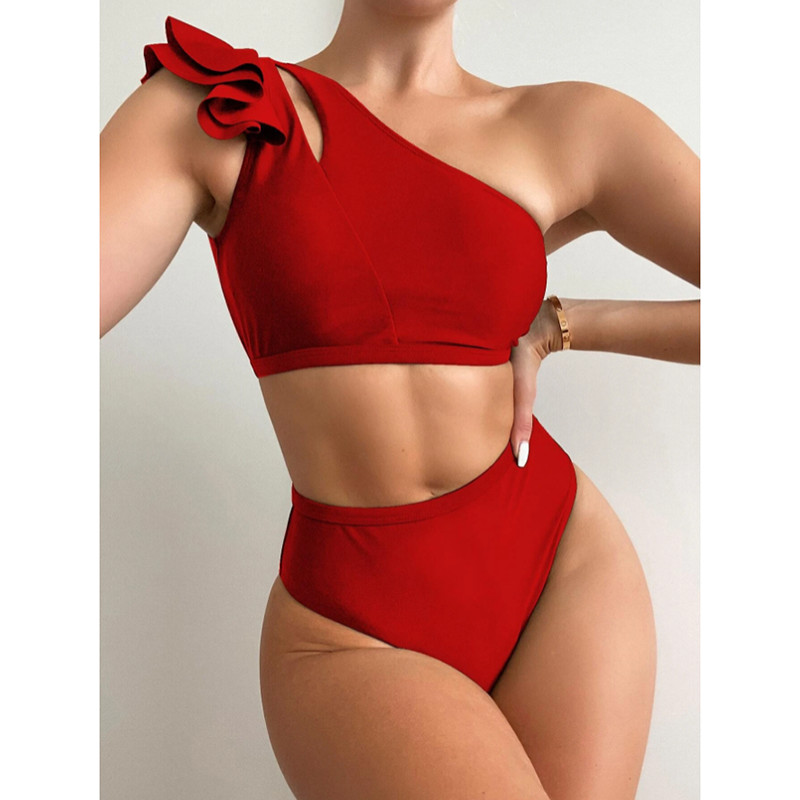 Riseado High Waist Bikini Sexy One Shoulder Γυναικείο μαγιό Ruffle μαγιό 2023 Cut Out Biquinis Solid μαγιό Ρούχα παραλίας