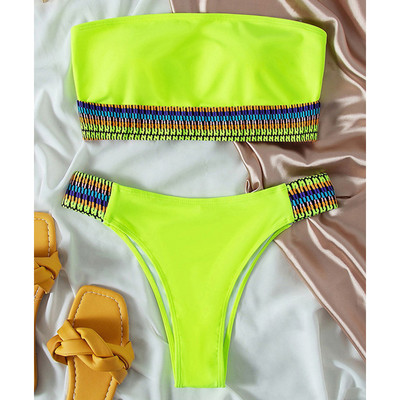 Riseado Bandeau szexi bikini, kontrasztos szegélyű női fürdőruha, magas derekú fürdőruha Patchwork biquini női 2023 magas szabású strandruha