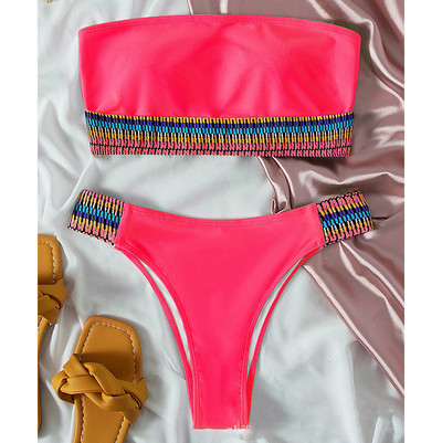 Riseado Bandeau szexi bikini, kontrasztos szegélyű női fürdőruha, magas derekú fürdőruha Patchwork biquini női 2023 magas szabású strandruha