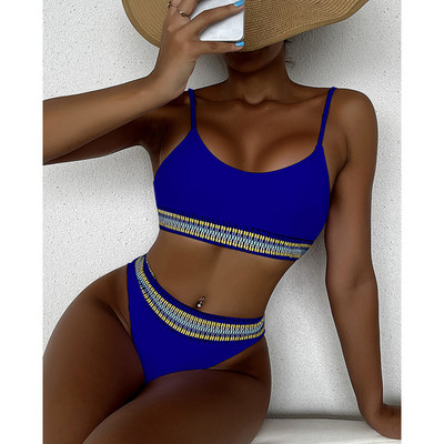 Riseado magas derekú bikini, egy vállú szexi női fürdőruhák, 2023, új, kontrasztos díszítésű fürdőruhák, tömör bikini női fürdőruhák