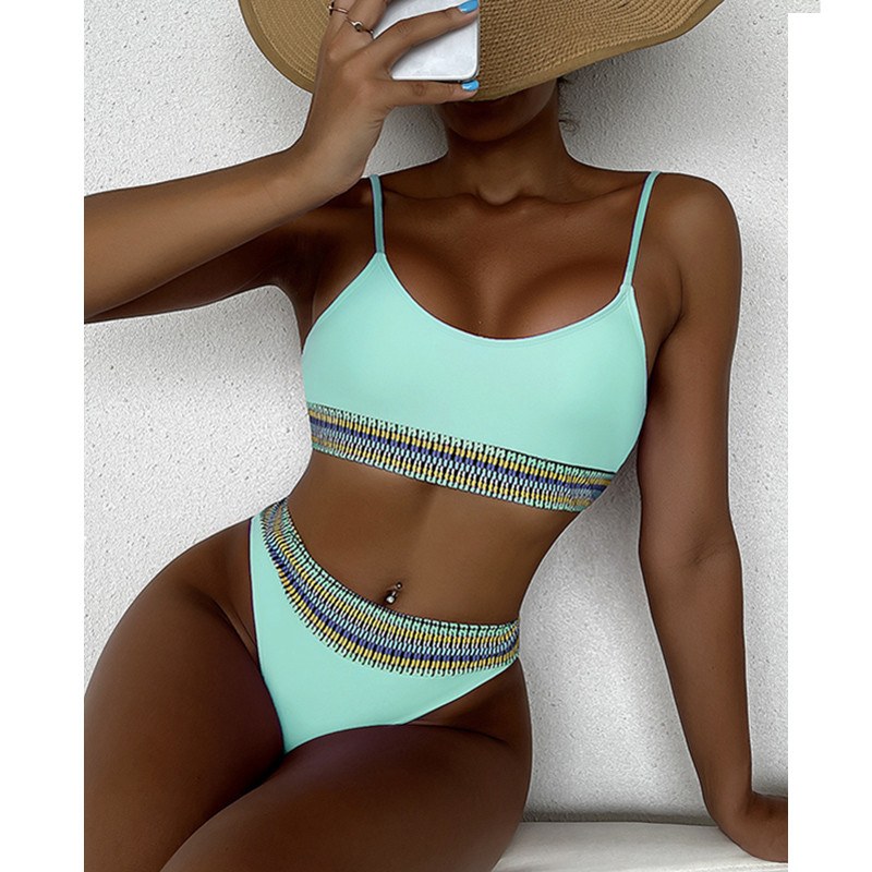 Riseado magas derekú bikini, egy vállú szexi női fürdőruhák, 2023, új, kontrasztos díszítésű fürdőruhák, tömör bikini női fürdőruhák