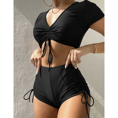 Riseado bikini visokog struka 2023 Ženski kratki kupaći kostim Ženski kupaći kostimi Dvodijelni kupaći kostimi Ljetni bikini set Kupaći kostimi Crni