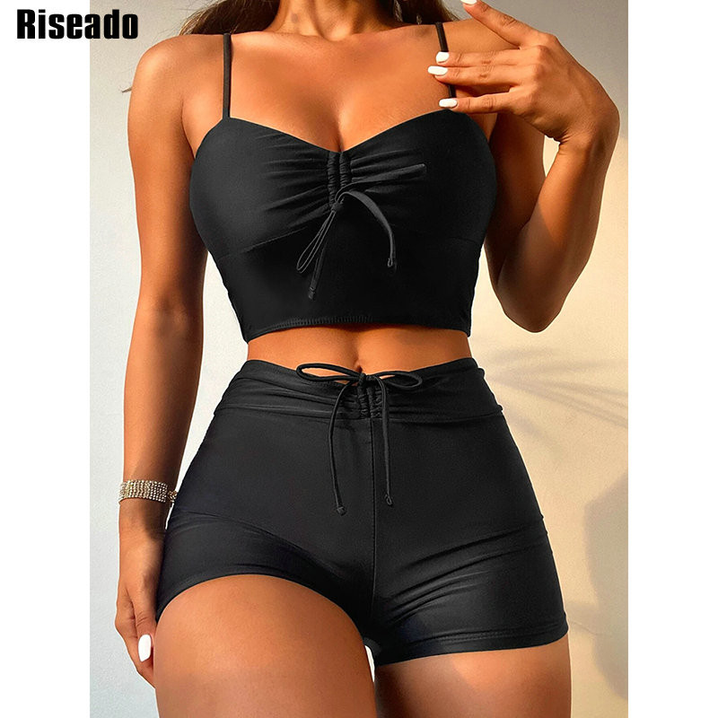 Riseado bikini visokog struka 2023 Ženski kratki kupaći kostim Ženski kupaći kostimi Dvodijelni kupaći kostimi Ljetni bikini set Kupaći kostimi Crni