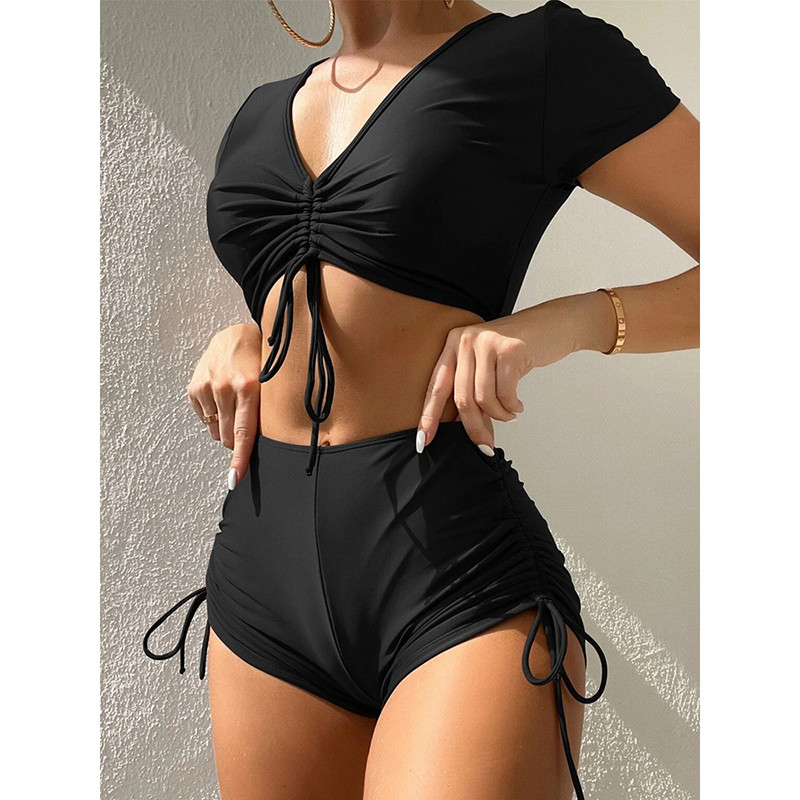 Riseado bikini visokog struka 2023 Ženski kratki kupaći kostim Ženski kupaći kostimi Dvodijelni kupaći kostimi Ljetni bikini set Kupaći kostimi Crni
