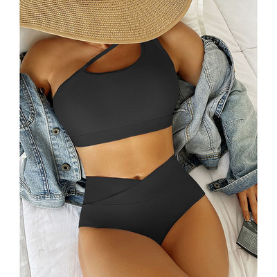 Riseado egy vállú bikini 2023 női szexi magas derekú fürdőruhák tömör fürdőruha női fürdőruha spagettipántos bikini szett