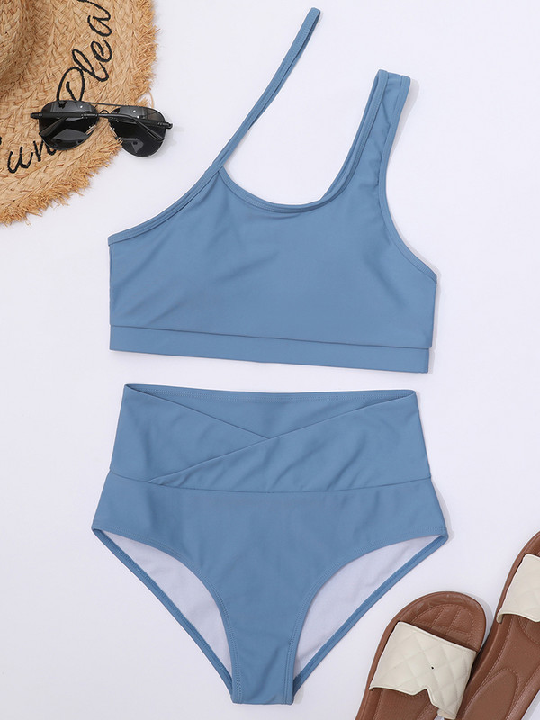 Riseado egy vállú bikini 2023 női szexi magas derekú fürdőruhák tömör fürdőruha női fürdőruha spagettipántos bikini szett