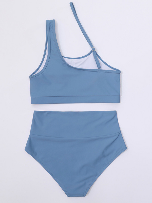 Riseado egy vállú bikini 2023 női szexi magas derekú fürdőruhák tömör fürdőruha női fürdőruha spagettipántos bikini szett