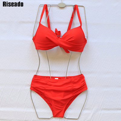 Riseado Push Up Sexy Bikini Wine Red Swimwear Moteriškas maudymosi kostiumėlis, 2023 m. „Ruched“ maudymosi kostiumėlis „Twisted Brazilian Biquini“ moteriškas paplūdimys