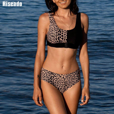Riseado szexi bikini szett leopárdmintás női fürdőruha 2023 új patchwork fürdőruhák csatos elöl biquini női pántos strandruhák