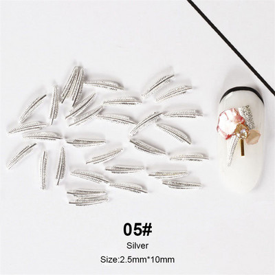 100db/tétel 3D Feather Ötvözet Nail Art Retro Arany Ezüst Köröm Szegecsek Csapok Manikűr Köröm Kiegészítők Köröm Dekoráció Köröm Varázslatok