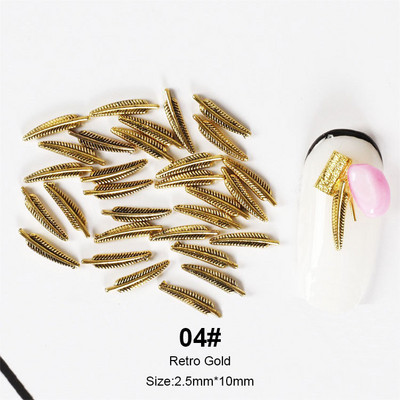 100db/tétel 3D Feather Ötvözet Nail Art Retro Arany Ezüst Köröm Szegecsek Csapok Manikűr Köröm Kiegészítők Köröm Dekoráció Köröm Varázslatok