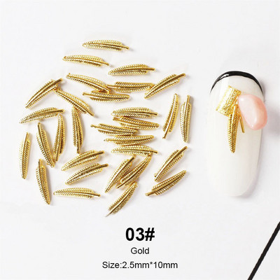 100db/tétel 3D Feather Ötvözet Nail Art Retro Arany Ezüst Köröm Szegecsek Csapok Manikűr Köröm Kiegészítők Köröm Dekoráció Köröm Varázslatok