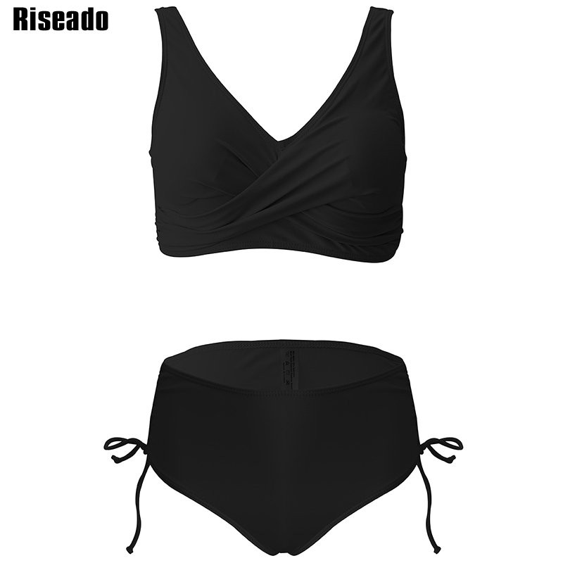 Riseado magas derekú bikini szett csavart fürdőruhák 2023 új tömör fürdőruhák női fürdőruha húzózsinóros strandruha Ruched biquini