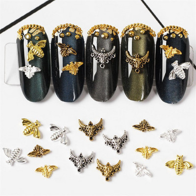 100 τμχ/παρτίδα 3D Alloy Bee Cow head Nail Art Χρυσά καρφιά νυχιών & καρφιά Μανικιούρ Nail Art Αξεσουάρ Διακόσμηση νυχιών Νύχια Charms