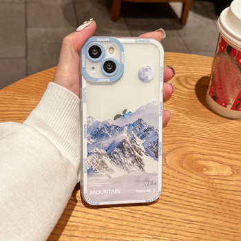 Калъф за телефон INS Sunset Moon Snow Mountain за iPhone 14 13 12 11 Pro Max XS Max XR X 11 Защита на камерата Меко покритие за iPhone