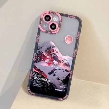 Калъф за телефон INS Sunset Moon Snow Mountain за iPhone 14 13 12 11 Pro Max XS Max XR X 11 Защита на камерата Меко покритие за iPhone