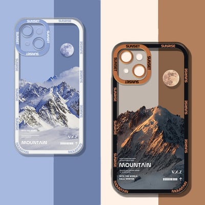 Калъф за телефон INS Sunset Moon Snow Mountain за iPhone 14 13 12 11 Pro Max XS Max XR X 11 Защита на камерата Меко покритие за iPhone