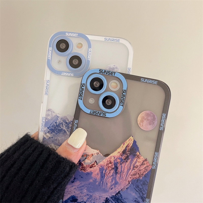 Θήκη τηλεφώνου INS Sunset Moon Snow Mountain για iPhone 14 13 12 11 Pro Max XS Max XR X 11 Προστασία κάμερας Μαλακό κάλυμμα για iPhone