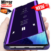Smart Mirror Flip Case priekš Samsung Galaxy A12 A52 A51 A53 A21s A50 A70 A32 A22 A71 A72 A42 A20e A81 M21 A02 A31 M12 A41 5G Cover