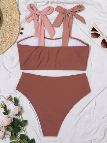 Riseado Colorblock Bikini 2023 Woman Tie Shoulder Swimsuit 2023 Νέο ψηλόμεσο μαγιό Γυναικεία μαγιό Ιμάντες Σετ μπικίνι