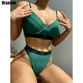 Riseado magas derekú bikini szett Push Up női fürdőruha Patchwork női fürdőruha, 2023-as nyakkendős fürdőruha, aláhúzott strandruházat