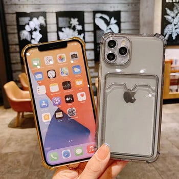 Калъф с прозрачен слот за чанта за чанта за iPhone 11 12 13 14 Mini Pro XS Max X XR SE 7 8 14 Plus Прозрачен мек портфейл Funda Cover