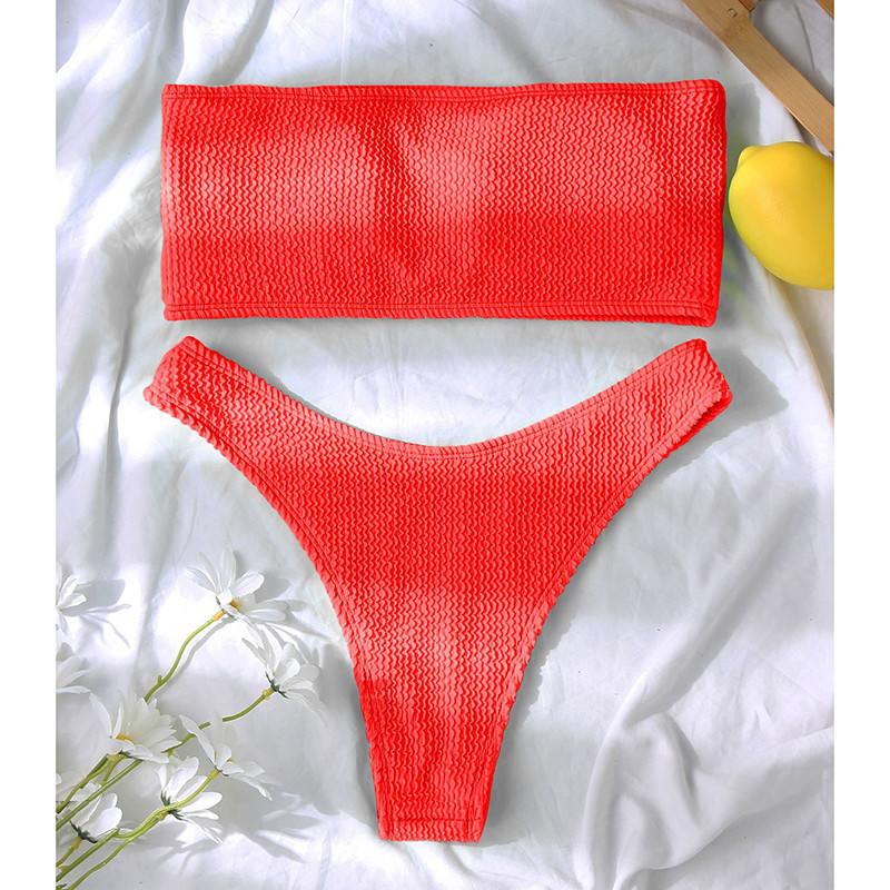 Dámske sexy bikiny Riseado, plavky Bandeau, dámske textúrované plavky s vysokým strihom, pevné brazílske bikiny, plážové oblečenie