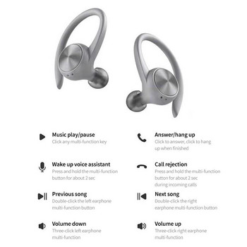 TWS Sports Earbuds Bluetooth 5.0 Bass Touch Wireless Headphones Ear Hook Ακουστικό Ακύρωση θορύβου Αδιάβροχο ακουστικό με μικρόφωνο