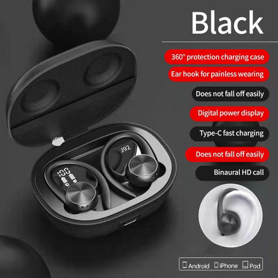 TWS Sports Earbuds Bluetooth 5.0 Bass Touch Wireless Headphones Ear Hook Ακουστικό Ακύρωση θορύβου Αδιάβροχο ακουστικό με μικρόφωνο
