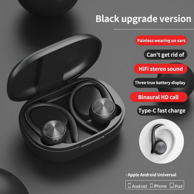 TWS Sports Earbuds Bluetooth 5.0 Bass Touch Wireless Headphones Ear Hook Ακουστικό Ακύρωση θορύβου Αδιάβροχο ακουστικό με μικρόφωνο