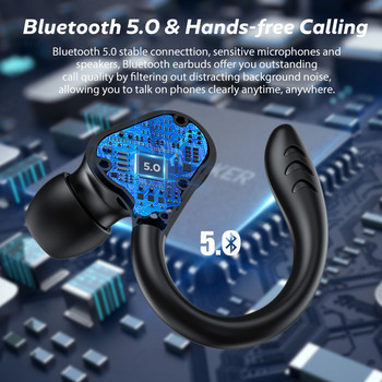 Нови TWS спортни слушалки Bluetooth 5.0 Безжични слушалки LED дисплей Сензорни слушалки с кукичка за ухо Слушалки Hi-Fi стерео музикални слушалки с микрофон