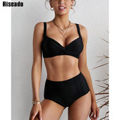 Riseado magas derekú bikini, szexi csavart fürdőruhák női tömör fürdőruhák 2023 új, ruched fürdőruhák pántok bikini szett strandruha