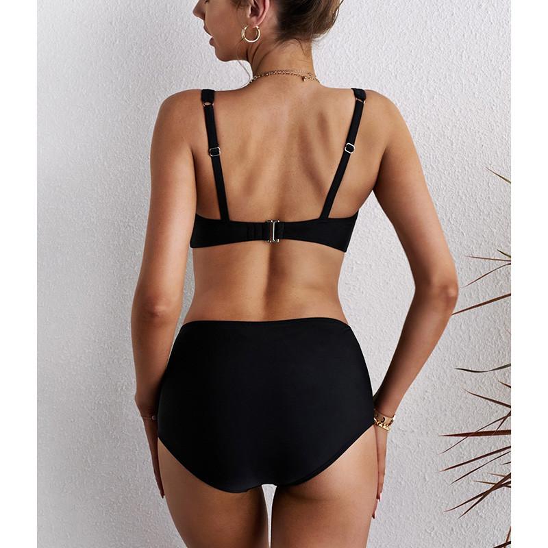 Riseado magas derekú bikini, szexi csavart fürdőruhák női tömör fürdőruhák 2023 új, ruched fürdőruhák pántok bikini szett strandruha