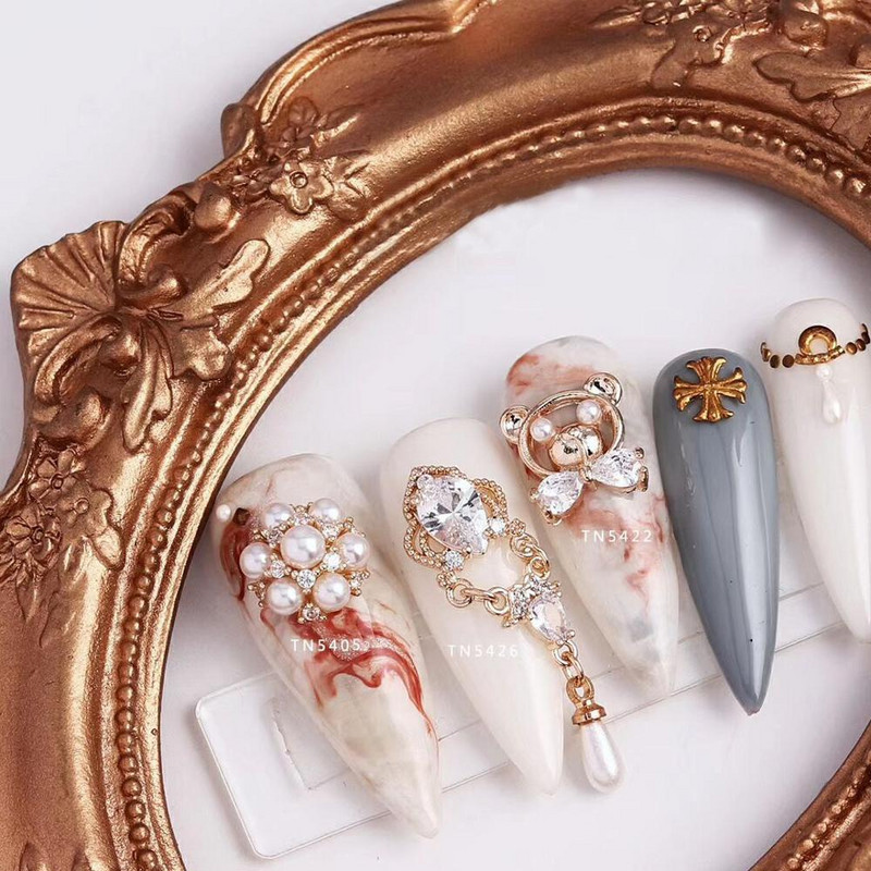 5db TN4918 Real Gold Crystal Pearl cirkon Nail Art strasszos fém manikűr köröm kiegészítők barkácsolás Köröm Dekoráció Köröm varázsa