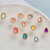 10 buc/lot 3D Love Heart Drop Octogon Colorat Zircon Aliaj Metal Nail Art Manichiura Unghii Accesorii DIY Decoratiuni pentru unghii Charms