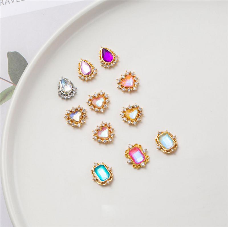 10 buc/lot 3D Love Heart Drop Octogon Colorat Zircon Aliaj Metal Nail Art Manichiura Unghii Accesorii DIY Decoratiuni pentru unghii Charms