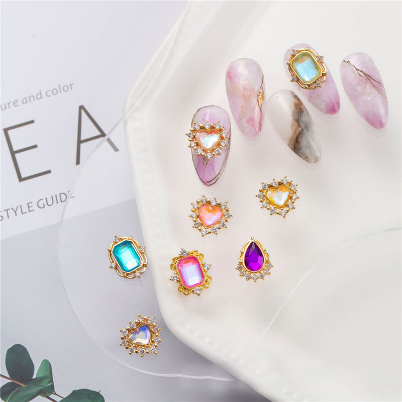 10 buc/lot 3D Love Heart Drop Octogon Colorat Zircon Aliaj Metal Nail Art Manichiura Unghii Accesorii DIY Decoratiuni pentru unghii Charms