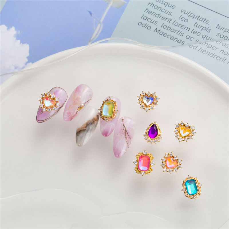 10 buc/lot 3D Love Heart Drop Octogon Colorat Zircon Aliaj Metal Nail Art Manichiura Unghii Accesorii DIY Decoratiuni pentru unghii Charms