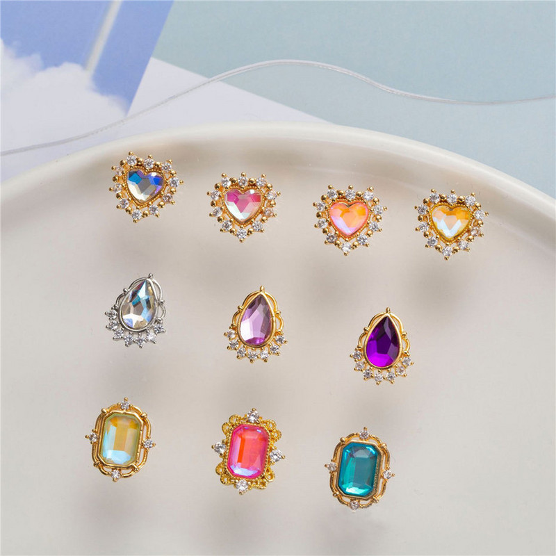 10 buc/lot 3D Love Heart Drop Octogon Colorat Zircon Aliaj Metal Nail Art Manichiura Unghii Accesorii DIY Decoratiuni pentru unghii Charms