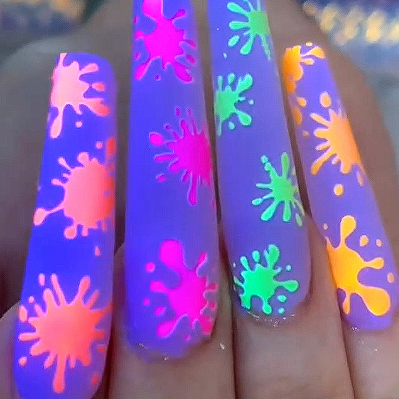 5 lap/tétel Neon Fireworks Körömmatricák 3D Fluoreszkáló Nail Art Design Nyári Öntapadó Vízáteresztő matricák Fólia tippek