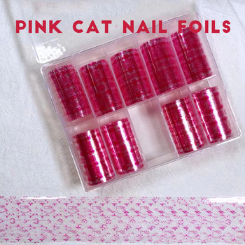 Butterfly Pink Cat Nail Art Фолиа Холографски Луксозен дизайнер Лого на марката Трансферни стикери Обвивки Съвети Маникюр Декорация