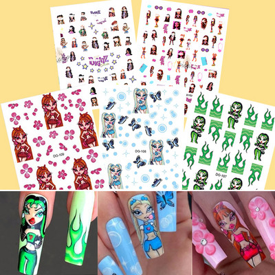5 bucăți adeziv 3D Bratz Nail Art Sticker Personaj de desene animate Glisor pentru unghii Palm Barbie Anime Salon Manichiură Decorare