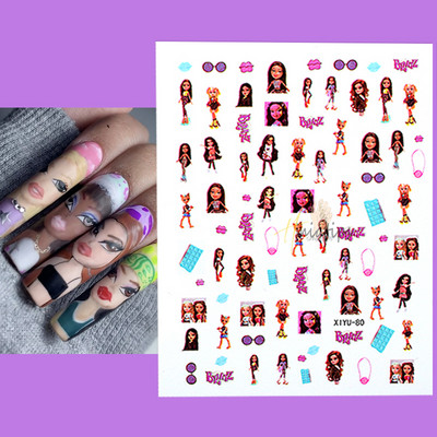 5 bucăți adeziv 3D Bratz Nail Art Sticker Personaj de desene animate Glisor pentru unghii Palm Barbie Anime Salon Manichiură Decorare