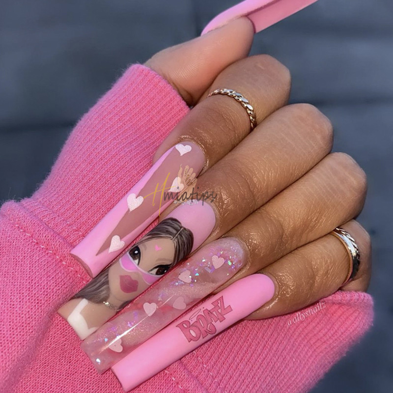 5 bucăți adeziv 3D Bratz Nail Art Sticker Personaj de desene animate Glisor pentru unghii Palm Barbie Anime Salon Manichiură Decorare